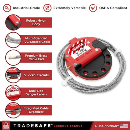 TRADESAFE Lockout Tagout Adjustable Cable Lock - 6 ft Steel Cable Lock | Uv-resistant Pvc-coated Steel Cable, Non-conductive Nylon Body, Secures With Up To 5 Loto Padlocks - style: 6 ft