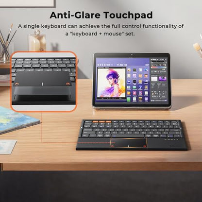 MEETION Foldable Bluetooth Keyboard with Touchpad for iPad PC | Tri-fold Wireless Keyboard, Rechargeable and Compact, Supports iOS Android Windows Devices, Portable for Travel and Work