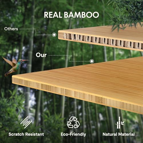 FLEXISPOT EN2 48"x24" Bamboo Electric Standing Desk with Power Strip | Solid Bamboo Desktop, Cable Management, Convenient Clamp Power Strip, And Clean Home Office Setup, Grey Frame - color: Bamboo Top + Grey Frame, size: 48x24"
