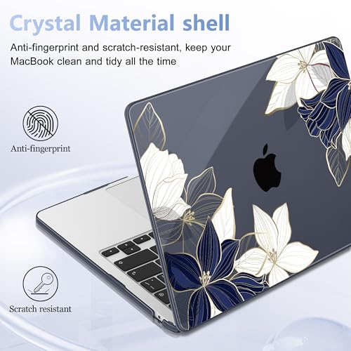 May Chen for MacBook Air 15 inch Case M5 M4 M3 M2 2026 2024-2023, Model A3448 A3241 A3114 A2941, Closes Seamlessly Hard Shell Laptop Cover with Keyboard Cover, Elegant Flower - color: Elegant flower