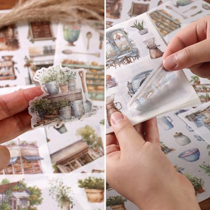 Garden Scrapbook Stickers 50 Sheets journaling Sticker 400 Pre-Cut Washi Stickers Scrapbooking Supplies Collage Decorative DIY Arts Craft Making - color: Green