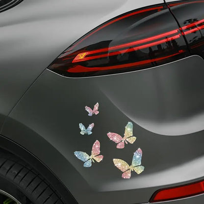 2pcs Sparkling Butterfly Sunflower Self-Adhesive PVC Rainbow Glittery Decal Sticker for Cars, Laptops, Trucks, Motorcycles Wall Window Luggage Scratch Cover Door Multi-Surface Decor Sticker