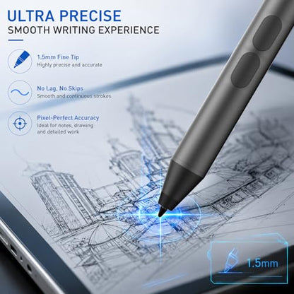 Pen for Surface Pro 11/10/9/8/X, Surface Laptop/Book/Go/Studio, Kobo | Palm Rejection, 1024 Pressure, 2500H Battery Life Active Stylus Pencil for Student Note-Taking & Artist Business Drawing - color: Black