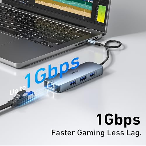 BENFEI USB C HUB 6-in-1 with HDMI(4K@60Hz), Gigabit Ethernet, 100W Power Delivery, 3*USB 3.0, Silicone Cable, Aluminum Case Compatible with iPhone 15 Pro/Max, MacBook, iPad Pro, iMac, S23, XPS17 - style: 3A(6in1)