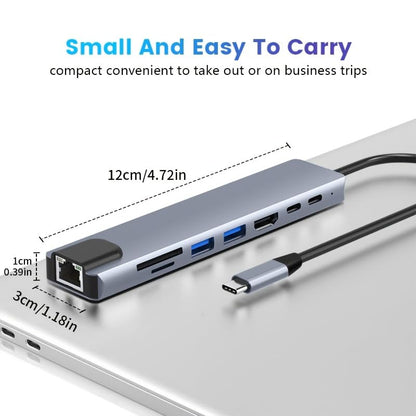 USB-C Hub 8-in-1 Multiport Adapter with HDMI, USB 3.0, Ethernet, SD Card Reader, and USB-C Port, Space Gray