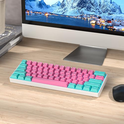 Portable 60% Mechanical Gaming Keyboard, 60 Percent Red Switch LED Backlit, 61 Keys Mini Pink USB Wired Office Keyboard for Windows Mac Laptop PC - color: 61 Miami/Red Switch