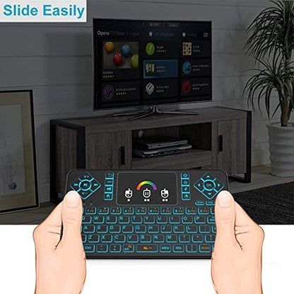 Q9 Mini Wireless Keyboard with Touchpad - Colorful Backlit Small Rechargeable Remote Keyboard for PC, Raspberry Pi 4, Android TV Box, KODI, Windows 7 8 10