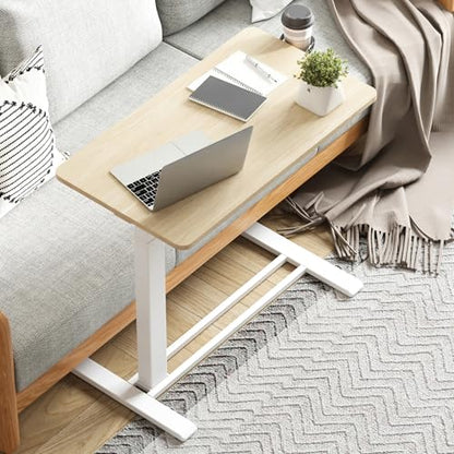 28'' Medical Overbed Bedside Table with Wheels,Rolling Table | 28''x16'' White Wood Grain Pneumatic Tilting Desktop,Overbed Table with Hidden Casters for Hospital Use - color: White Wood Grain, size: Small