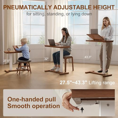 Muwuele Solid Wood Overbed Bedside Table with Wheels, Adjustable Medical Tilt Top Hospital Bed Table Over The Bed, Rolling Laptop Desk, Mobile Standing Desk for Hospital and Home Use (Walnut) - color: Walnut