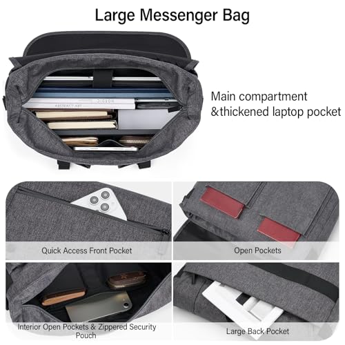 Hanke 15.6 Inch Laptop Messenger Bag for Men & Women, Large Crossbody Satchel Work Bag - color: Dark Grey