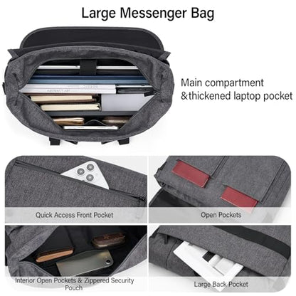 Hanke 15.6 Inch Laptop Messenger Bag for Men & Women, Large Crossbody Satchel Work Bag - color: Dark Grey