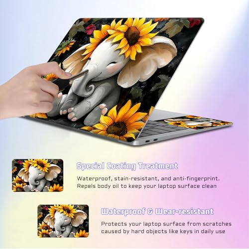 Universal Laptop Skin Sticker Decal, Compatible with MacBook HP Dell Lenovo 12"-15.6", Reusable Vinyl Notebook Cover 3PCS Set, High-Recognition Film-Sunflower Baby Elephant - color: Sunflower Baby Elephant