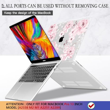 CISSOOK Compatible with MacBook Pro 13 inch Case M2 M1 Chip 2025-2016 Release A2338 A2251 A2289 A2159 A1989 A1706 Model with Touch Bar, Plastic Hard Shell Case +Keyboard Cover, Cute Pink Flower - color: Pro13inch-Cute Pink Flower