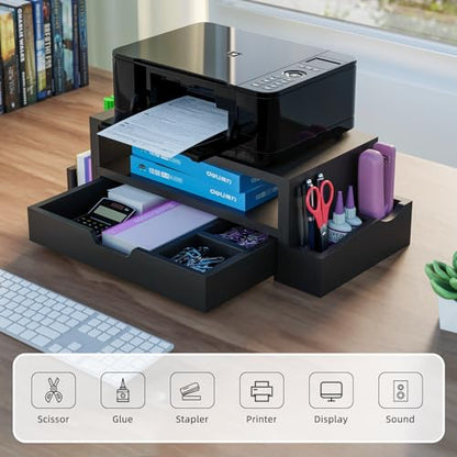 Simple Trending Wood Monitor Stand Riser, Desktop Oraganizer, Black | Desk Organizer and Accessories, Laptop & Printer Stand, Drawer & Pen Holder, for Home Office, 20.25"W x 9.25"D x 5.5"H - size: 20.25"W x 9.25"D x 5.5"H