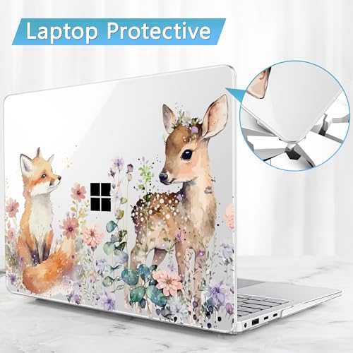 Mektron Case for 13.8" Microsoft Surface Laptop 8/7 (2026/2024) Surface Laptop 13.8 Inch Cover Fits Model 2036, Keyboard Cover +Screen Protector +Dust Plugs, Fox and Deer - color: Fox and Deer