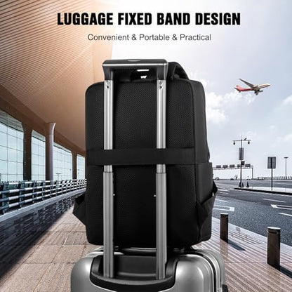 FANDARE 15.6 inch Business Laptop Rucksack Bag with USB Charging Port Mens Laptop Backpack Business Travel Rucksack Polyester Daypack with Luggage Strap Multi-Compartment for Work Commuter Black - color: Black