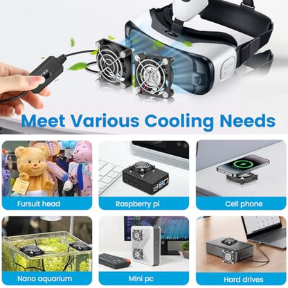 GDSTIME Dual 50mm USB Fan with 3 Speed Control, Mini 5V DC Cooling Cooler | 50x50x10mm, 5010, L/M/H Adjustable Wind, for Raspberry Pi, Cable Box, Aquarium, Small Appliances Series Replacement - size: 50x10mm