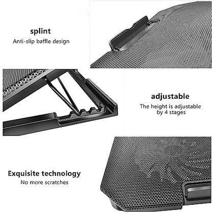 Laptop Cooling Pad, Cooler Pad Chill Mat 2 Quiet Fans LED Lights and 2 USB Ports 5 Height & with Adjustable Speed Mounts Metal Mesh Design, for 9"-17" Laptops（Black） - color: Black