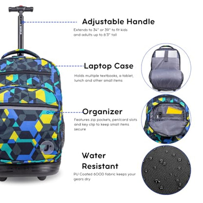 J World Sundance Laptop Rolling Backpack for Girls Boys. Roller Bookbag with Wheels, 20 Inch, Cubes - color: Cubes