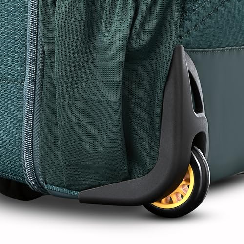 High Sierra Hi-Life 3-in-1 Convertible Wheeled Backpack - Features Removable Daypack, Stack-It Strap, Adjustable Handle, Fleeced Pocket For Scratch Protection, Dual Water Bottle Pockets - Green/Yellow