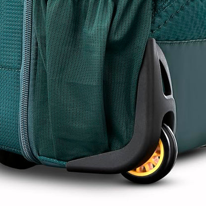 High Sierra Hi-Life 3-in-1 Convertible Wheeled Backpack - Features Removable Daypack, Stack-It Strap, Adjustable Handle, Fleeced Pocket For Scratch Protection, Dual Water Bottle Pockets - Green/Yellow