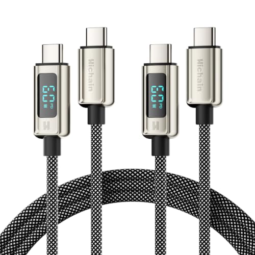 Hichain 2PACK 4FT 60W USB C to USB C Cable with LED Display Silver | Heavy Duty Braided Type C Cable for iPhone17/16/15/14 for Samsung Galaxy - color: Silver 2p, size: 4FT
