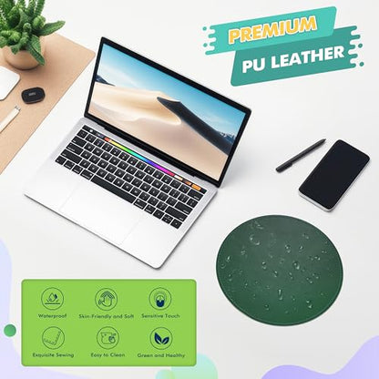 Mouse Pad，Round Mouse Pad，PU Mouse Pad，Leather Mouse Pad with Stitched Edge Micro-Fiber Base with Non-Slip Waterproof，Mouse Pad for Computers，Laptop，9 x 9 Inch (Army Green) - color: Army Green, size: 9L x 9W inches