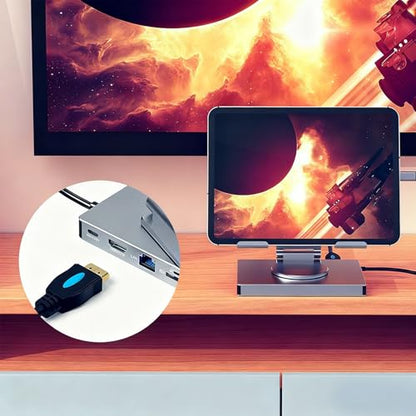 100W PD Charging USB C Laptop Docking Station, 7 in 1 Tablet Holder Hub, 4K 30Hz, 360 Swivel, Aluminum Alloy, for Laptop, Home Office