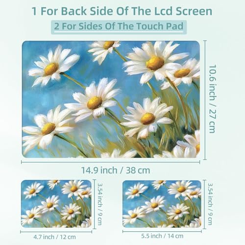 Universal Laptop Skin Decal, 3-Piece Vinyl Protector for 12 13 14 15.6" Notebook, Waterproof Anti-Scratch, Easy Trim & Bubble-Free Finish, Field of White Daisies - color: Field of White Daisies