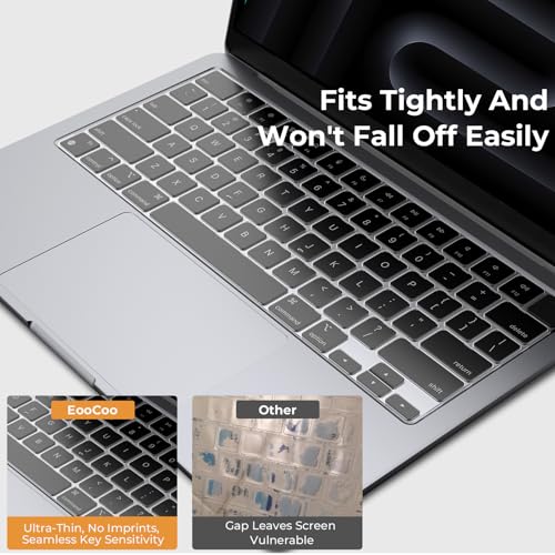 EooCoo Premium Keyboard Cover Skin Protector, Laptop Accessories Compatible with 2026 2025 2024 2023 2022 2021 M5-M1 Pro/Max MacBook Pro 14/16, M5-M2 MacBook Air 13/15, 2026 MacBook Neo 13, Clear - color: Clear