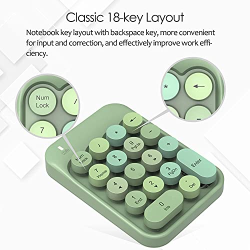 FELICON Wireless Numeric Keypad 18 Keys with 2.4Ghz USB Receiver-Green Mix | Colorful Round Keycap,Mini Portable Silent Number Pad,Financial Accounting Membrane Keyboard Extensions for Laptop Desktop PC - color: Green Mix