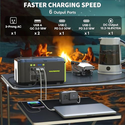 MARBERO [FathersDayGifts] 118Wh Portable Power Station with Telescopic Camping Lights for Camping Hiking 32000mAh 160W Max Power Bank with AC Outlet USB DC Output for Emergency - color: Dark Green