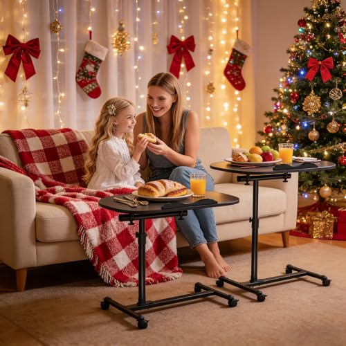 MoNiBloom Rolling Mobile Standing Desk 360° Rotatable Panel Adjustable Height 59''-89'' Portable Overbed Laptop Sofa Table Cart with Wheels for Offices Home Medical, Black - color: Black/Black