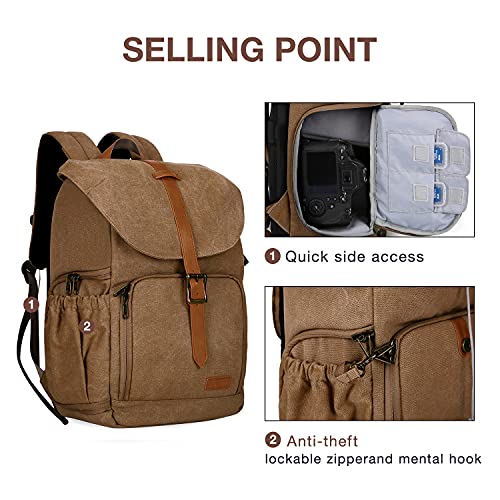 BAGSMART Camera Backpack DSLR Camera Bag Backpacks for Photographers | Waterproof Anti-Theft Photography Backpack with 15 Inch Laptop Compartment - color: C-khaki[single Buckle]