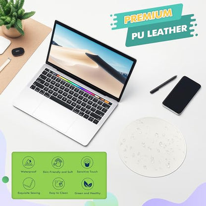 Mouse Pad，Round Mouse Pad，PU Mouse Pad，Leather Mouse Pad with Stitched Edge Micro-Fiber Base with Non-Slip Waterproof，Mouse Pad for Computers，Laptop，9 x 9 Inch (Lily White) - color: Lily white, size: 9L x 9W inches