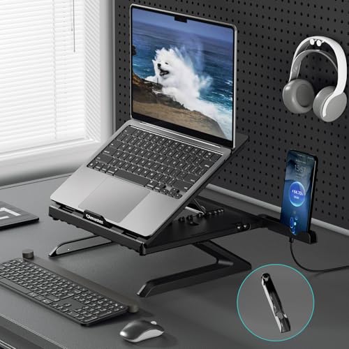 Laptop Stand for Desk, Ergonomic Adjustable & Foldable Portable Computer Stand with Heat-Vent, Laptop Riser Holder Compatible with MacBook Air Pro, 10-15.6 Inch Notebooks - color: Black