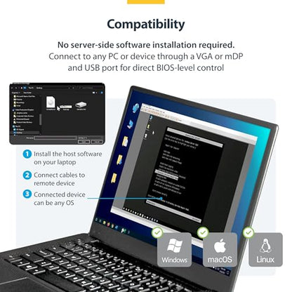 StarTech Crash Cart Adapter, USB/VGA/Mini DP, TAA (NOTECONS02-VGA-MDP) | USB/VGA KVM console, File transfer & video capture, Mini DP adapter, BIOS-level control, Self-powered, Win/Linux/macOS