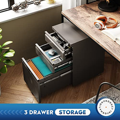 DEVAISE 3 Drawer Mobile File Cabinet with Lock, Under Desk Metal Filing Cabinet for Home Office/Legal/Letter/A4 File, Fully Assembled Except Wheels, Black - color: Black, size: 17"D x 15"W x 24"H