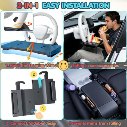 Car Tray for 2023 2024 2025 Honda Pilot | ABS Material Multi Functional Steering Wheel Desk Folds Into Storage Box For Working Dining