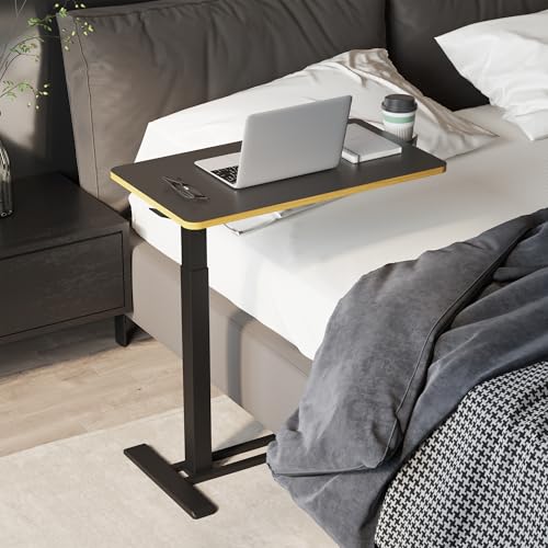 SANODESK Mobile Standing Desk with Hidden Wheels,Pneumatic Laptop Desk Rolling Computer Cart Movable Height Adjustable Small Sit Stand Desk for Home Office(27.6" W x 15.7" D, Black+Maple Band) - color: Black Maple, size: 28x16