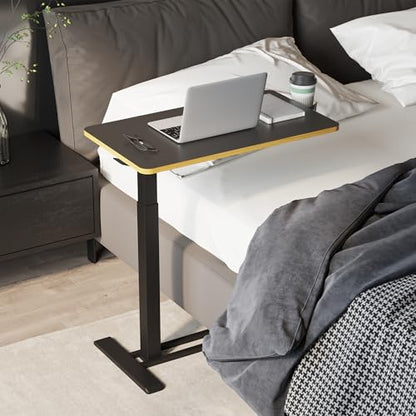 SANODESK Mobile Standing Desk with Hidden Wheels,Pneumatic Laptop Desk Rolling Computer Cart Movable Height Adjustable Small Sit Stand Desk for Home Office(27.6" W x 15.7" D, Black+Maple Band) - color: Black Maple, size: 28x16