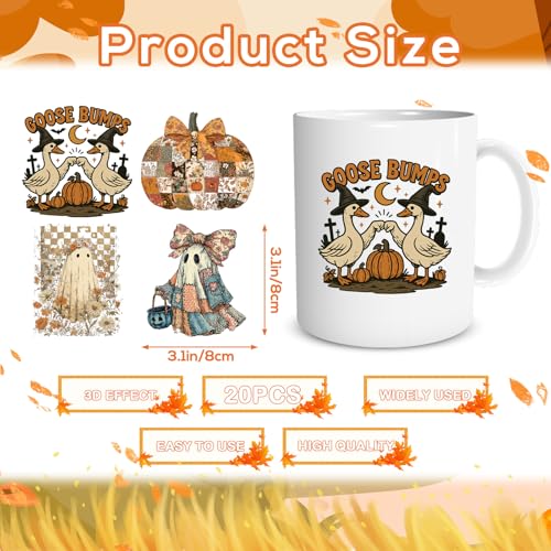 Rngmsi 20 Pcs Vintage Fall UV DTF Cup Wrap UV DTF Stickers for 16 OZ | Vintage Fall, 16 OZ, Autumn Pumpkin Ghost, Waterproof UVDTF Transfer Decals, Glasses Cups Mug DIY Crafts - style: Vintage Fall