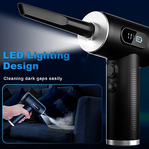 FRESMOL Compressed Air Duster, Rechargeable Cordless Electric Air Blower | 3-Gear Adjustable, 100000RPM, Smart LED Display, LED Light, Keyboard, PC, Car, Home Cleaning, Replaces Canned Air, Black