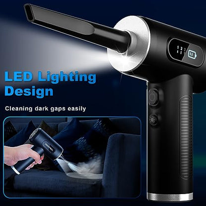 FRESMOL Compressed Air Duster, Rechargeable Cordless Electric Air Blower | 3-Gear Adjustable, 100000RPM, Smart LED Display, LED Light, Keyboard, PC, Car, Home Cleaning, Replaces Canned Air, Black - color: Black