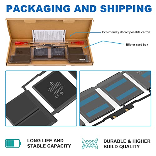 TREE.NB A1820 Battery Replacement, A1707 Laptop Battery for MacBook Pro 15 A1707 Late 2016 / Mid 2017 EMC 3072 EMC 3162 MLH32CH/A MLH42CH/A MLW72CH/A MLW82CH/A MPTR2LL/A MPTT2LL/A 11.4V 76Wh - size: 12.4x3.58x0.28inch A1820