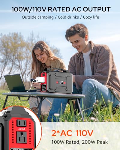 146Wh Portable Power Station Bank 200W Peak(100W Rated) Solar Powered Power Bank with Carrying Bag with AC Outlet 110V, 39600mAh, USB QC3.0 Fasting Charging, LED Flashlights for Home Camping Emergency