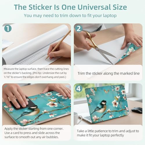 Universal Laptop Skin Decal, 3-Piece Vinyl Protector for 12 13 14 15.6" Notebook, Waterproof Anti-Scratch, Easy Trim & Bubble-Free Finish, Bird Sit on Cherry Blossoms - color: Bird Sit on Cherry Blossoms
