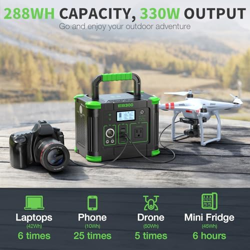 330W Portable Power Station, 288.6Wh Backup Lithium Battery for Outdoor | With 60W USB-C PD Output, 120V Pure Sine Wave AC Outlet, 5W Wireless Charging, 330W Solar Generator Camping Travel Hunting - color: Green