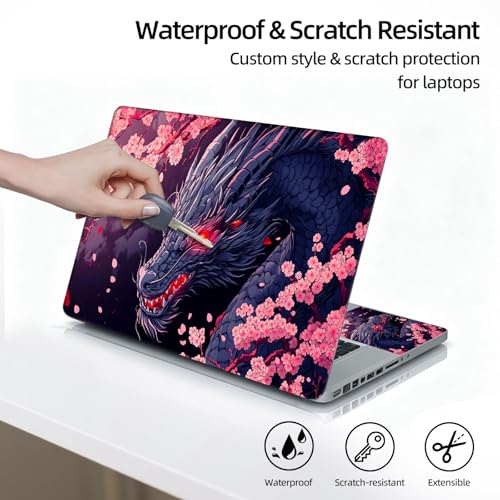 Universal Laptop Skin Sticker Decal, 12"-15.6" Aesthetic Vinyl Wrap, Black Dragon Cherry Blossom Waterproof Notebook Cover Art Protector for MacBook HP Dell Lenovo, Fits 13" 14" 15" 15.6" - color: Black Dragon Cherry Blossom