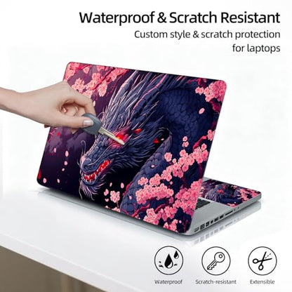 Universal Laptop Skin Sticker Decal, 12"-15.6" Aesthetic Vinyl Wrap, Black Dragon Cherry Blossom Waterproof Notebook Cover Art Protector for MacBook HP Dell Lenovo, Fits 13" 14" 15" 15.6" - color: Black Dragon Cherry Blossom